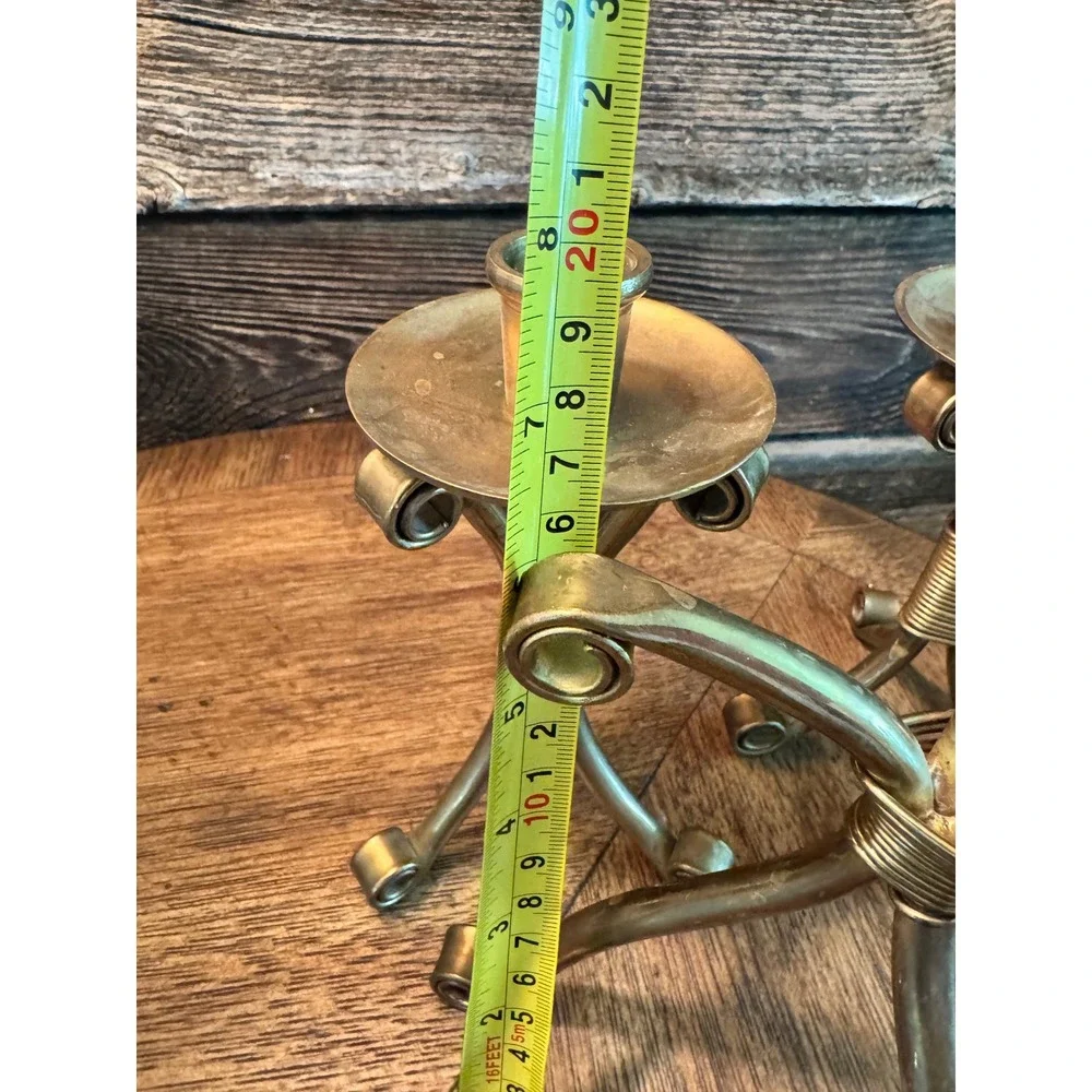 Vintage Brass Tripod Candle Holders  3Pair Brutalist Wire Wrapped Taper Stick